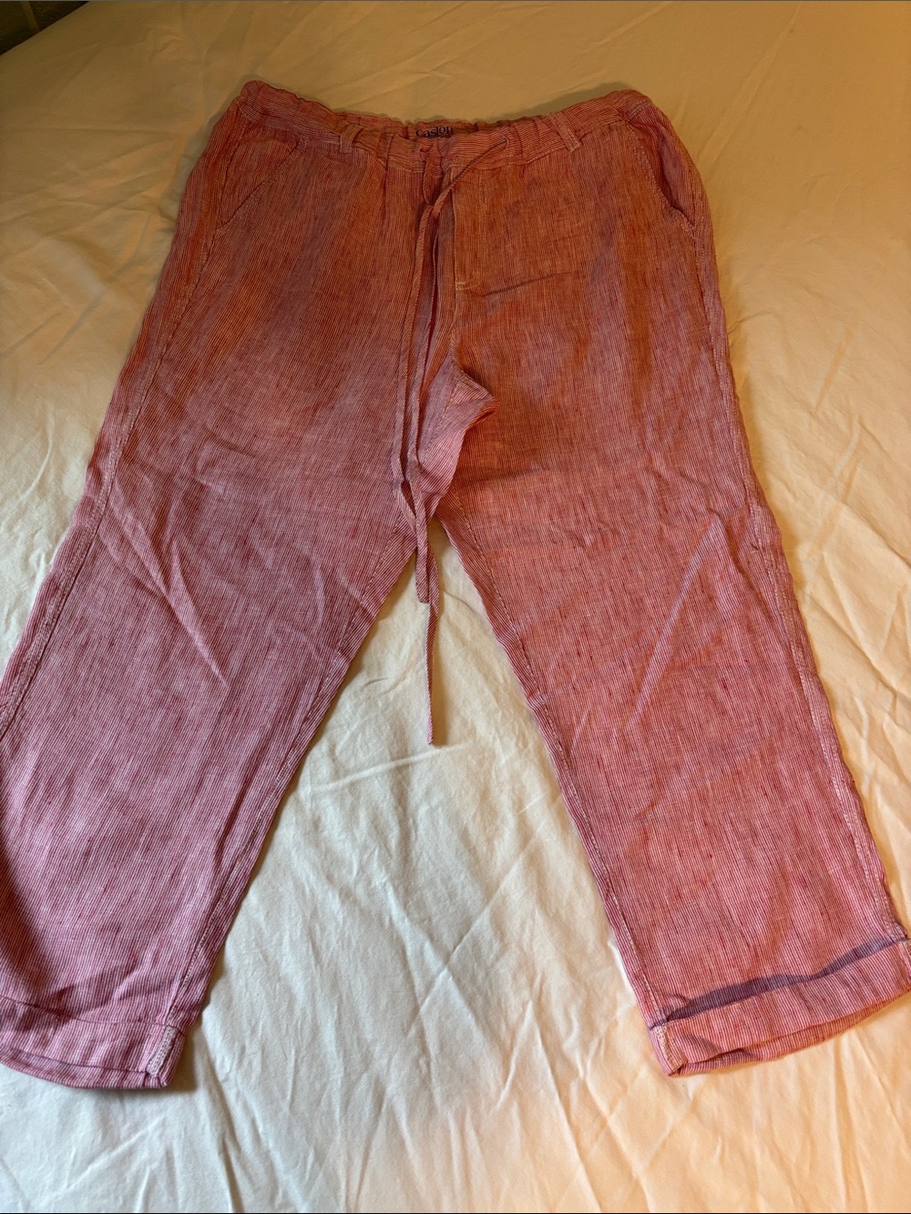 Caslon Women's Linen Crops in Red/white micro stripe